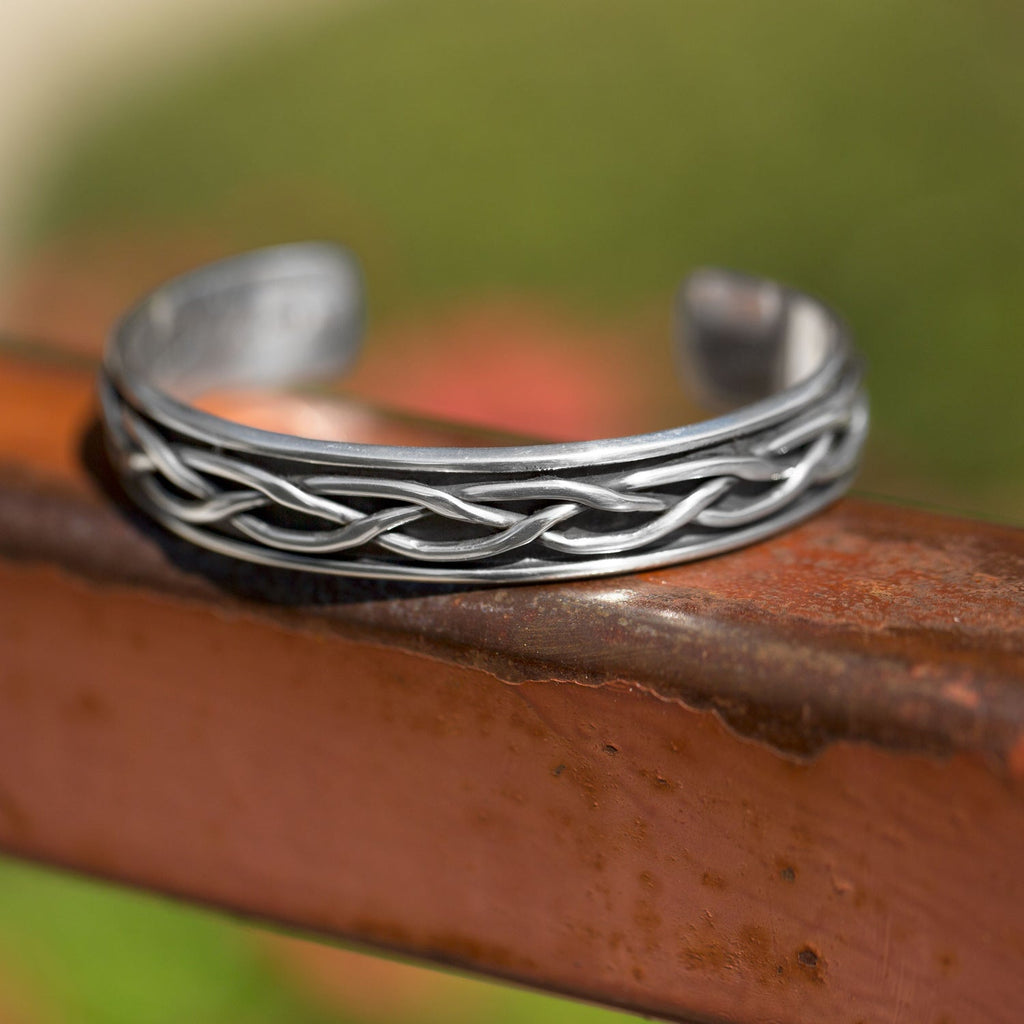 Oxidized Sterling Silver Braided Men's Cuff Bracelet