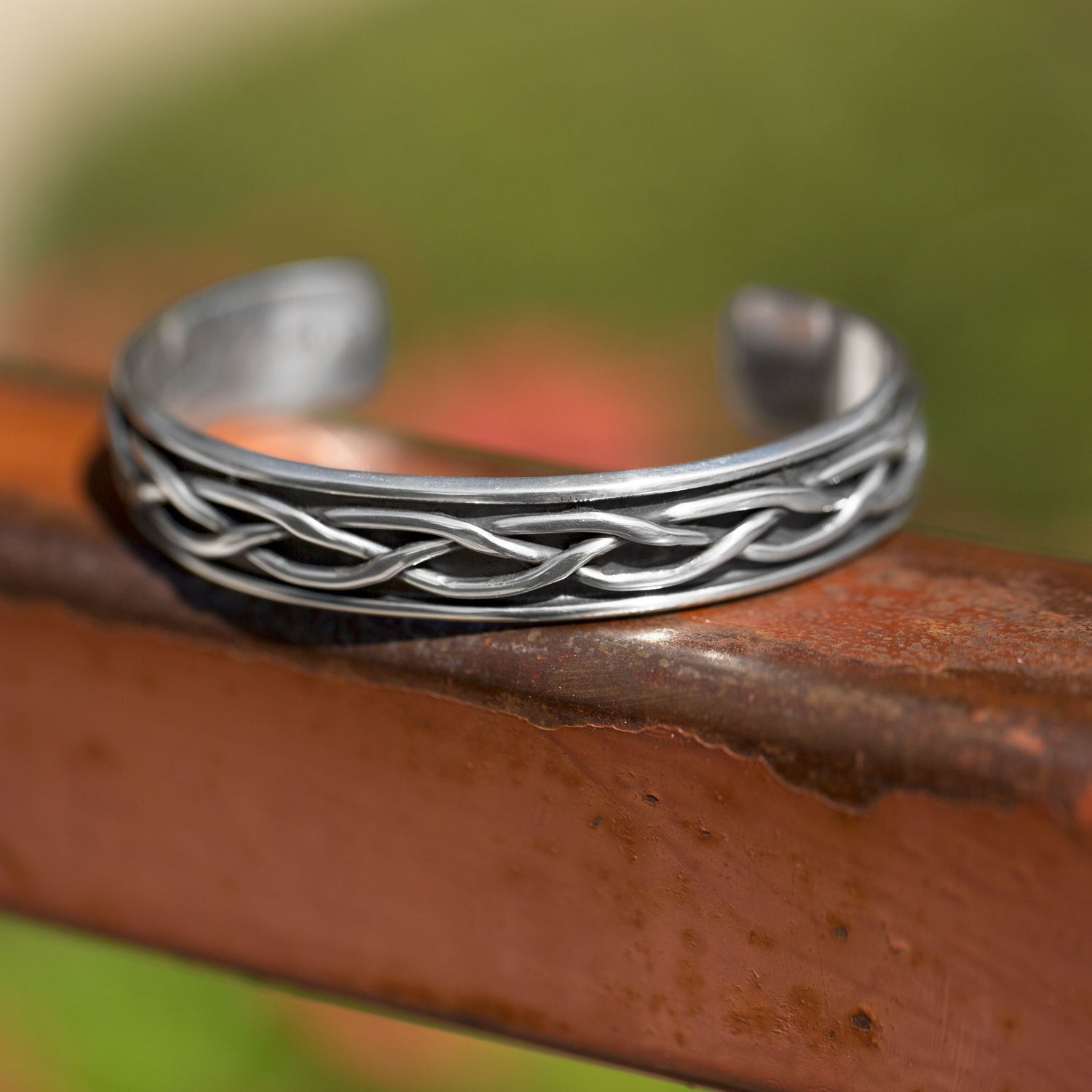 Oxidized Sterling Silver Braided Men's Cuff Bracelet