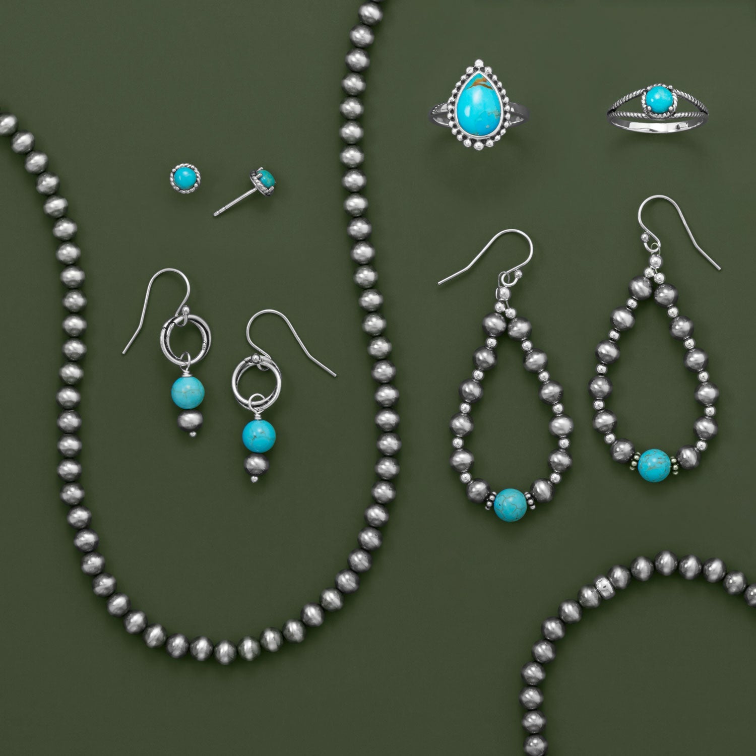 Oxidized Rope Edge Turquoise Stud Earrings