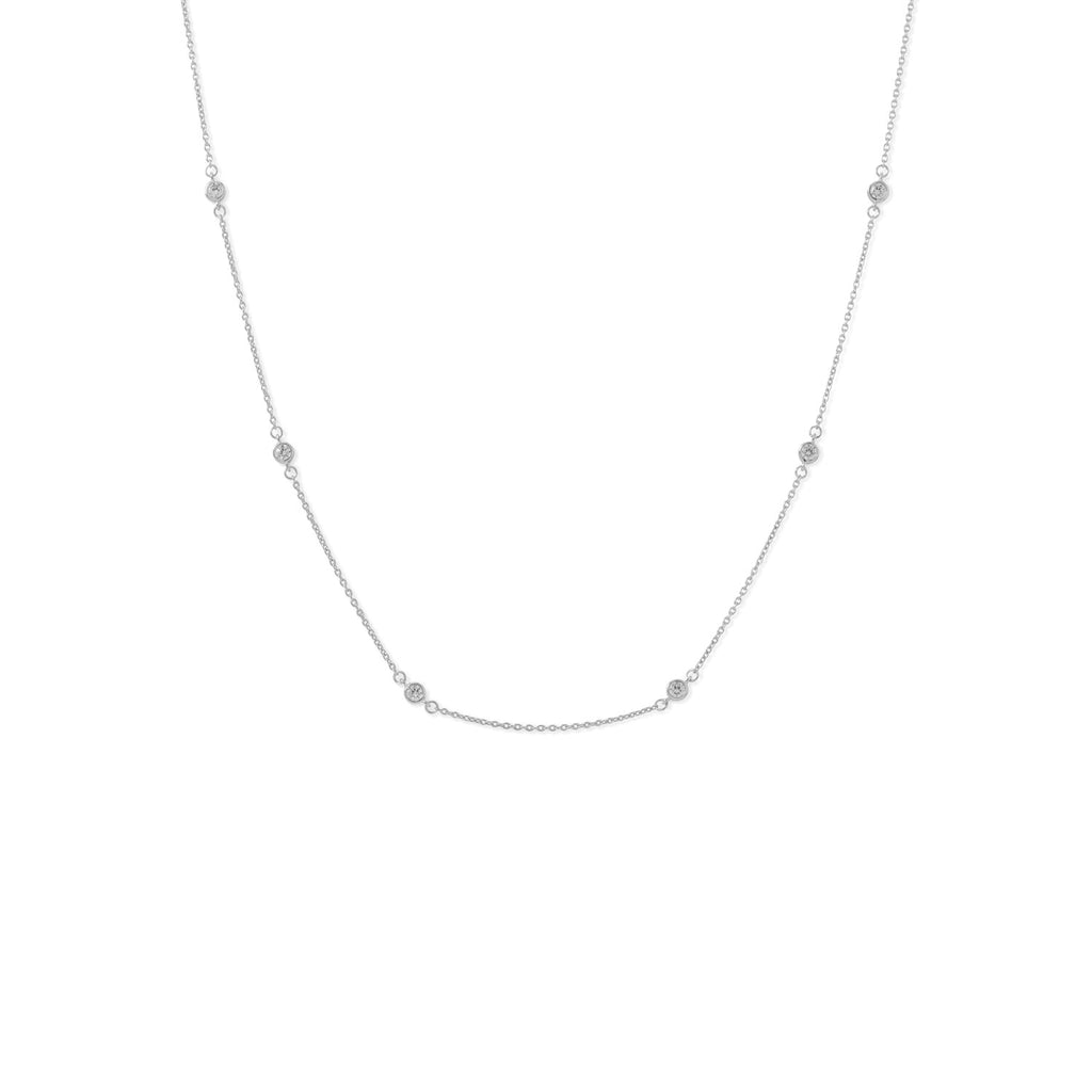 16" + 2" Rhodium Plated Bezel Set CZ Necklace