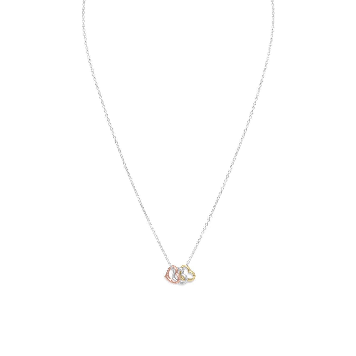 15.75" + 2" Tri Tone Heart Necklace