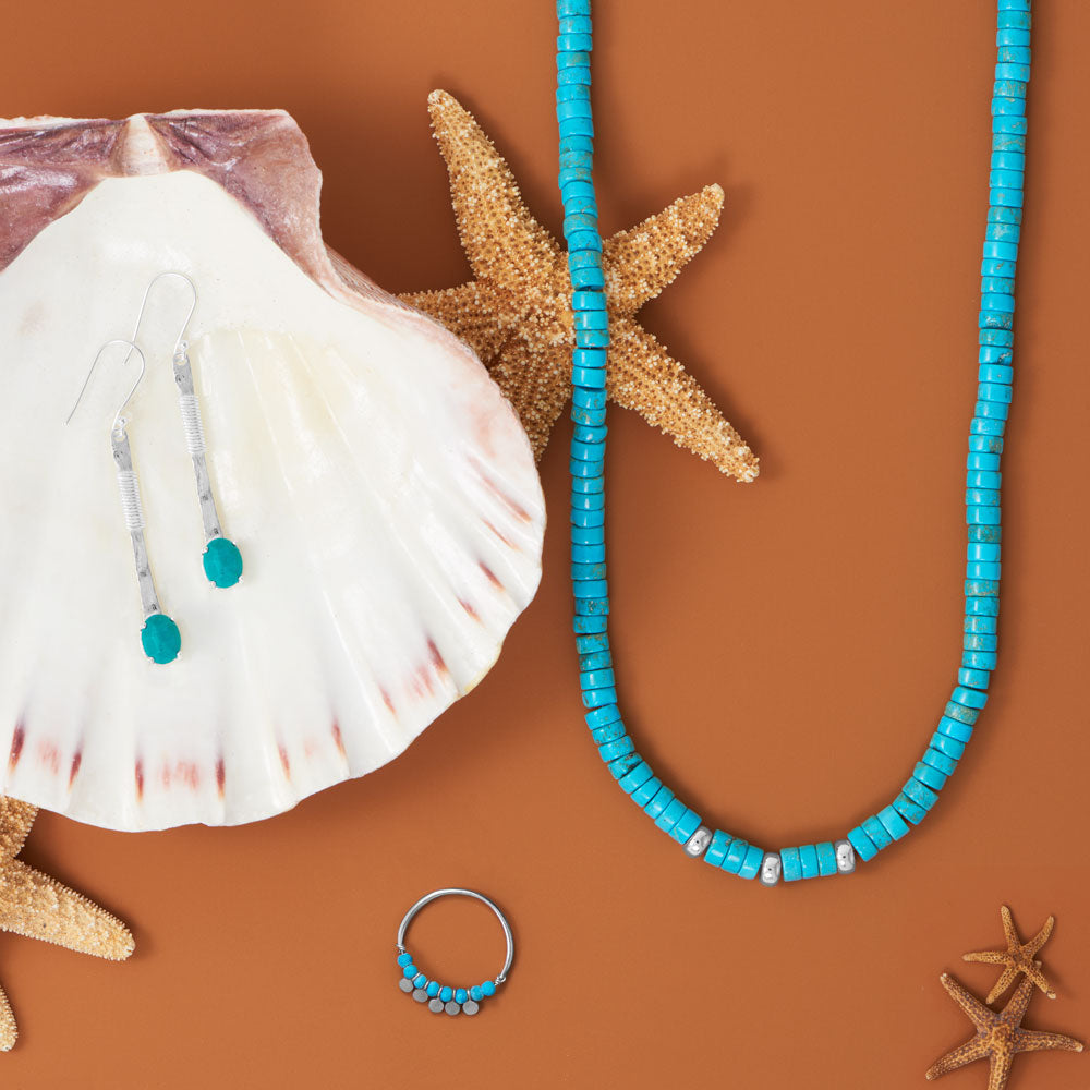 Collar de cuentas heishi de turquesa reconstituida de 21"