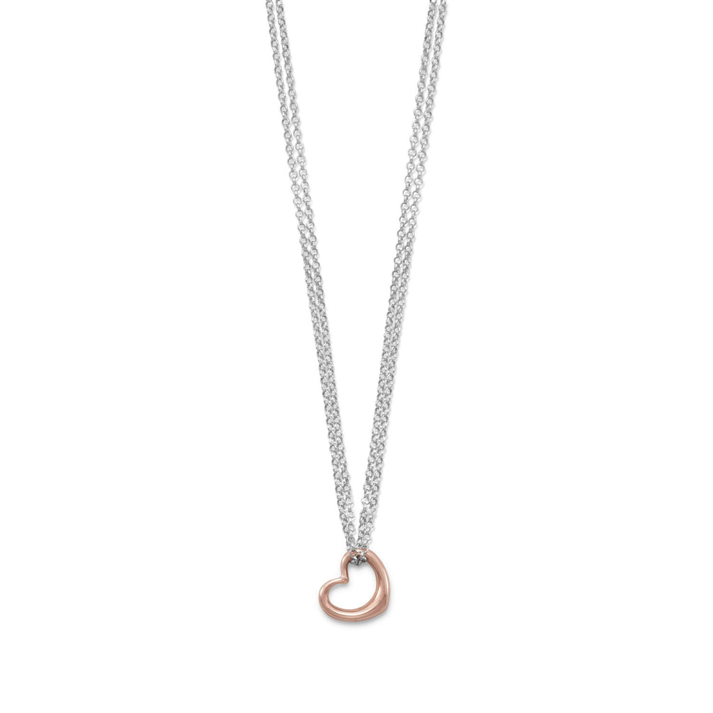 Two Tone Double Strand Open Heart Necklace