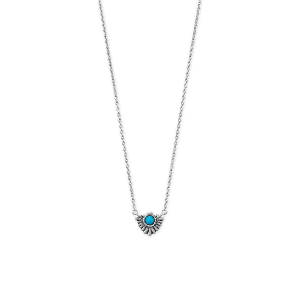 16" + 2" Rhodium Plated Oxidized Fan with Imitation Turquoise Necklace