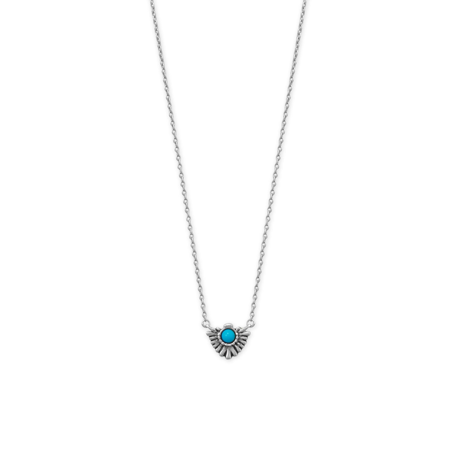 16" + 2" Rhodium Plated Oxidized Fan with Imitation Turquoise Necklace