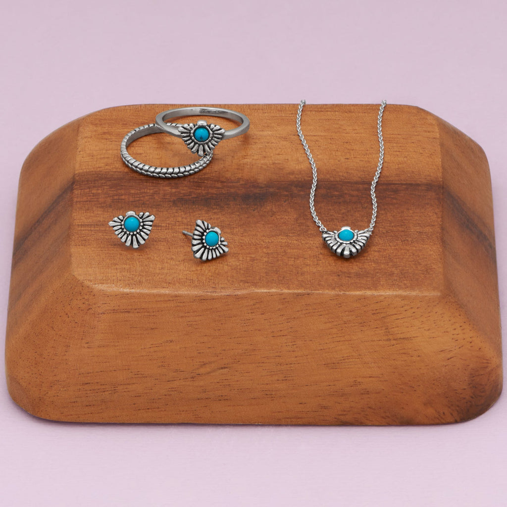 Abanico oxidado de 40,6 cm + 5 cm con baño de rodio y collar de turquesa de imitación