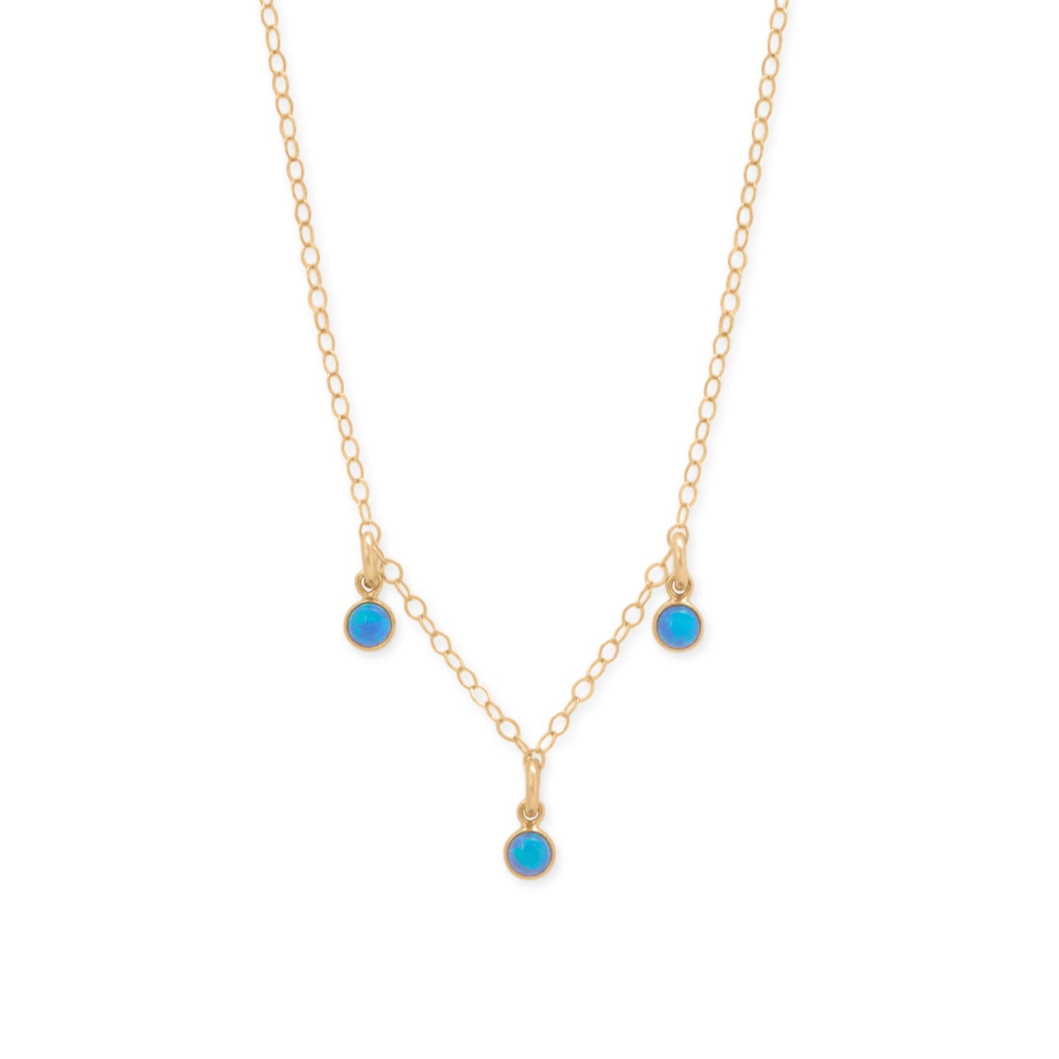 15" + 2.25" 14/20 Gold Filled Blue Opal Charm Necklace
