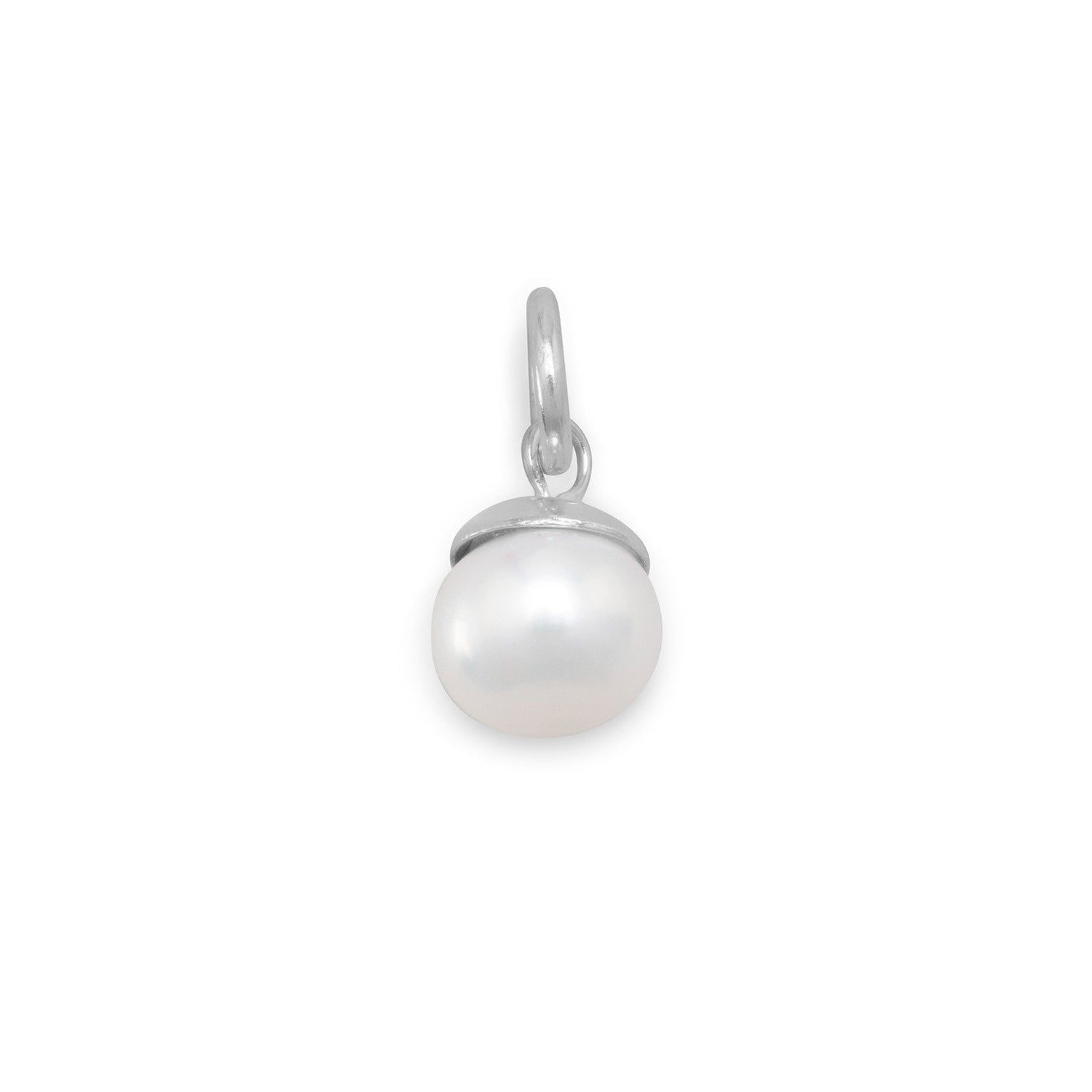 Rhodium Plated Cultured Freshwater Pearl Charm