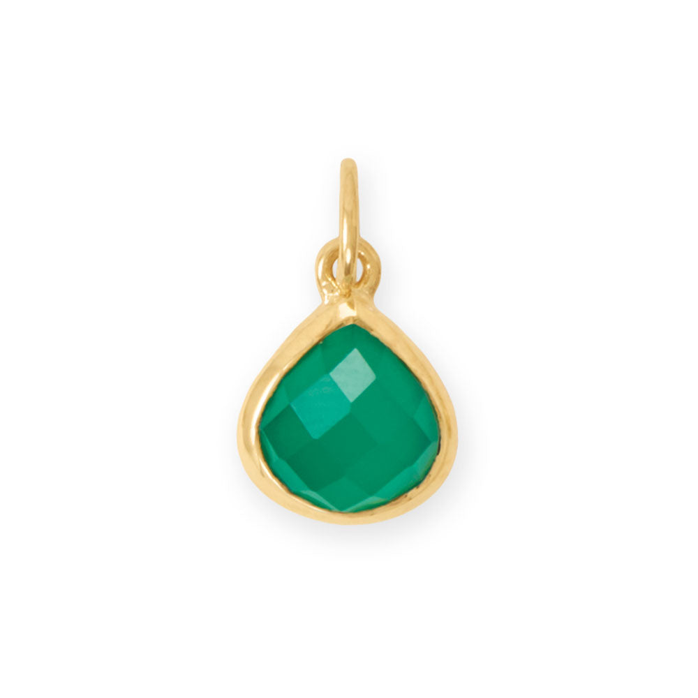 14 Karat Gold Plated Pear Green Onyx Charm