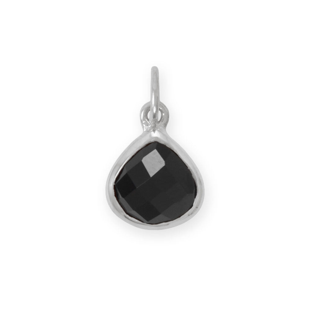 Rhodium Plated Pear Black Onyx Charm