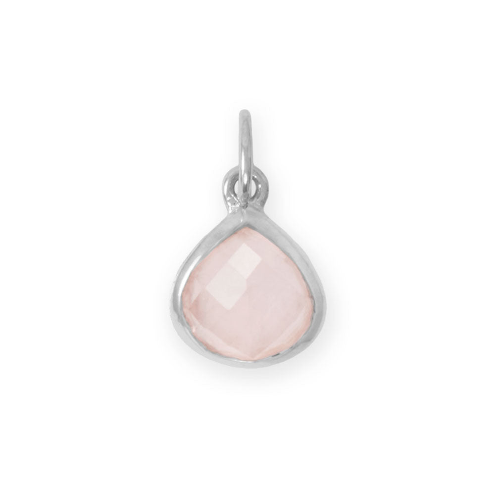 Rhodium Plated Pear Rose Quartz Charm