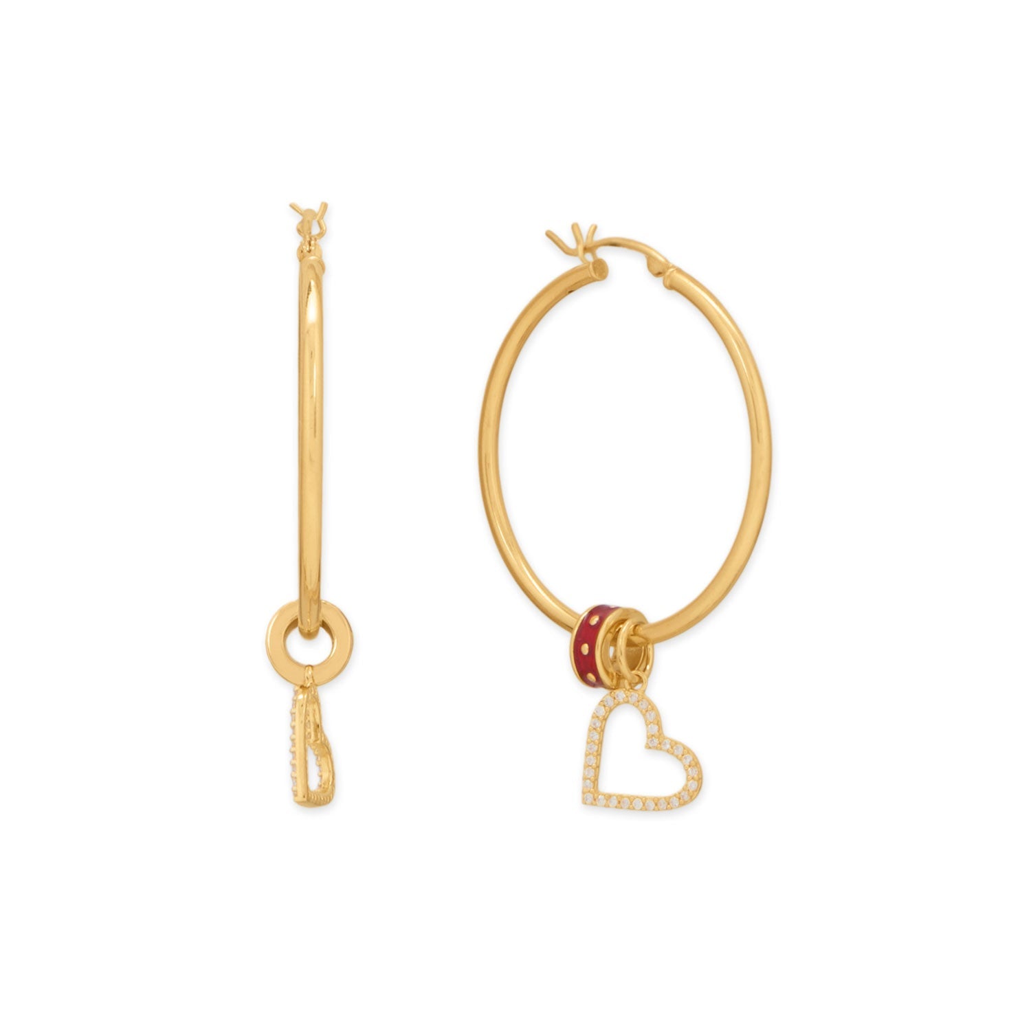 14 Karat Gold Plated Red Enamel Inlay Dotted Wheel Bead Charm