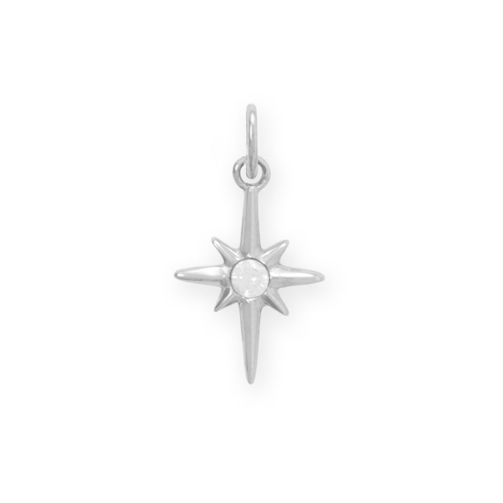 Dainty Rhodium Plated CZ Northern Star Charm