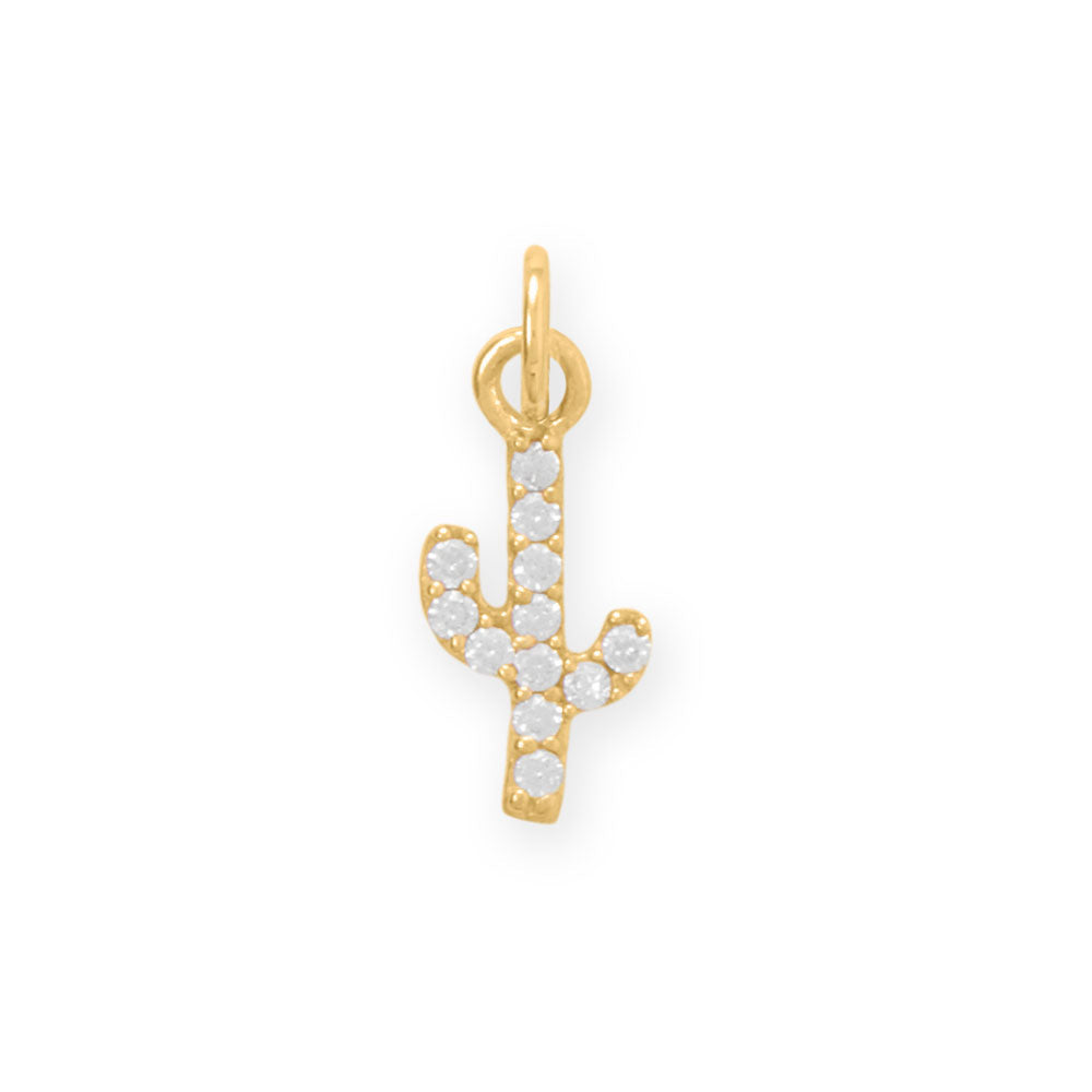 Dainty 14 Karat Gold Plated CZ Saguaro Cactus Charm