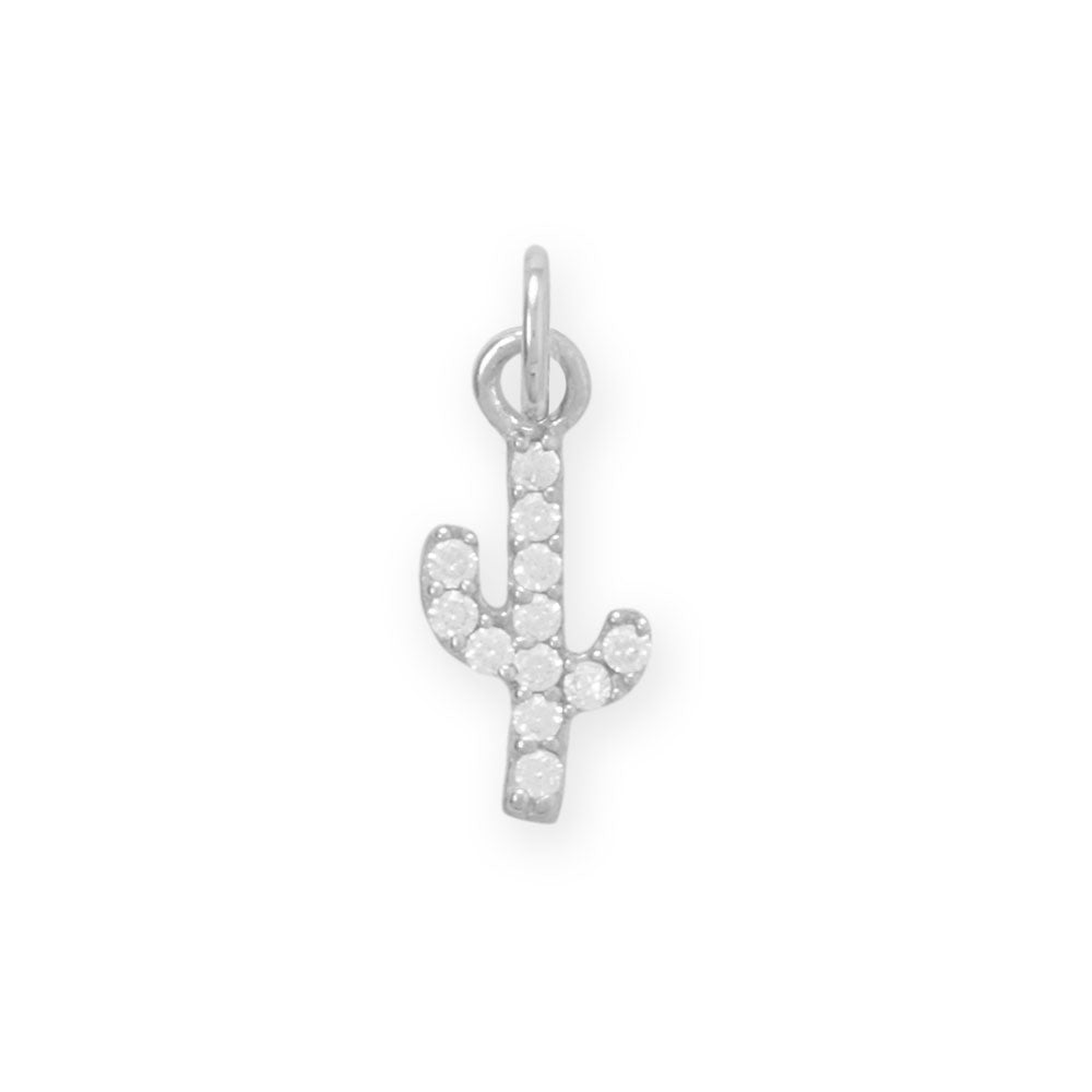 Dainty Rhodium Plated CZ Saguaro Cactus Charm