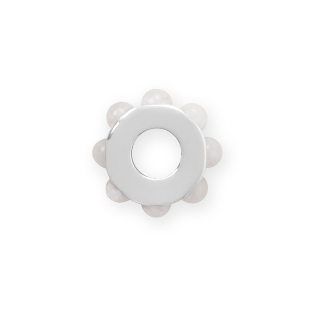Rhodium Plated White Jade Wheel Bead Charm