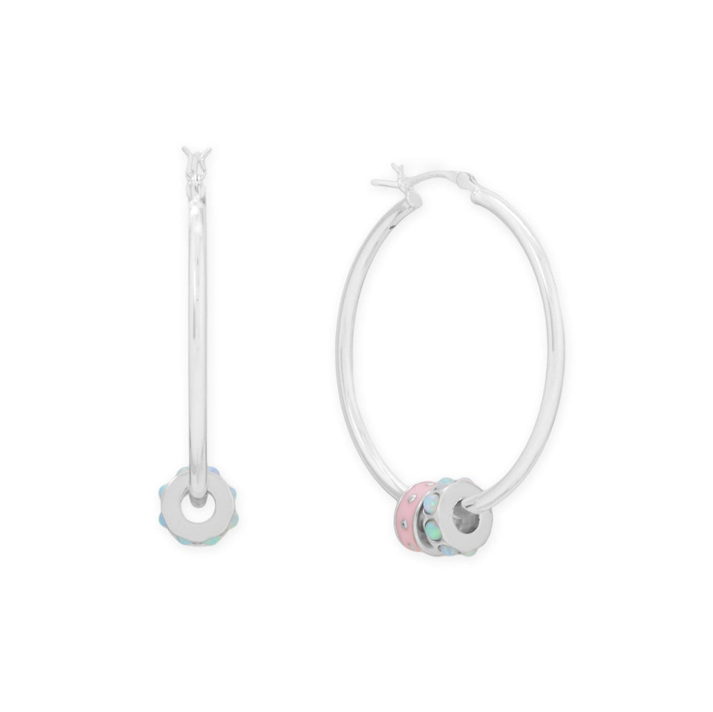 Rhodium Plated Synthetic Opal Wheel Bead Charm