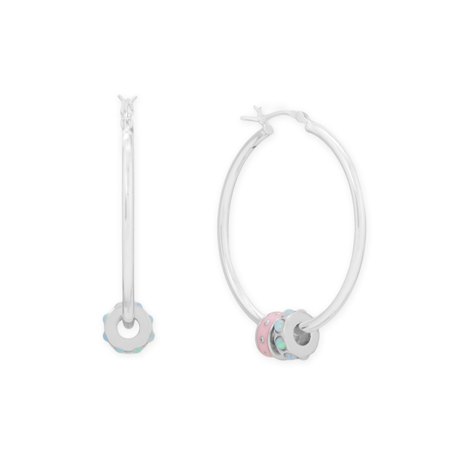 Rhodium Plated Pink Enamel Inlay Dotted Wheel Bead Charm