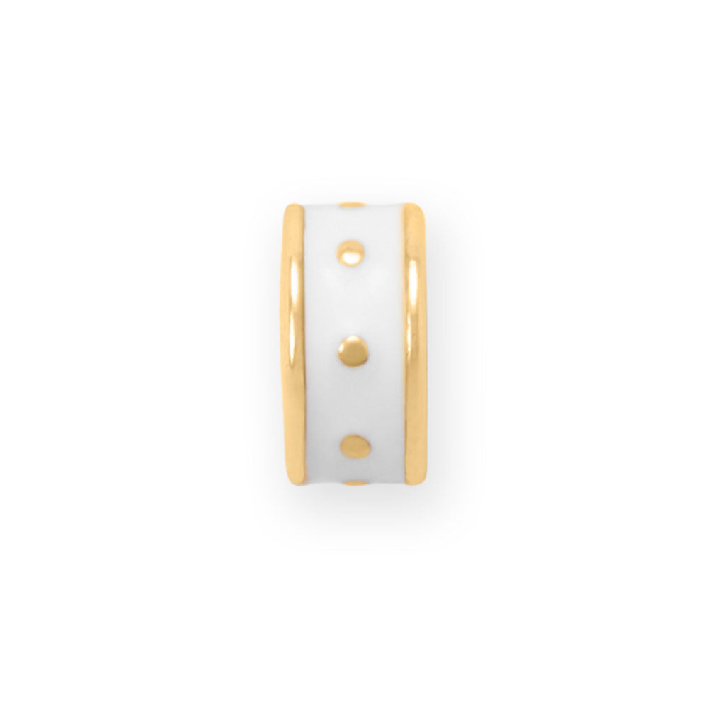 14 Karat Gold Plated White Enamel Inlay Dotted Wheel Bead Charm