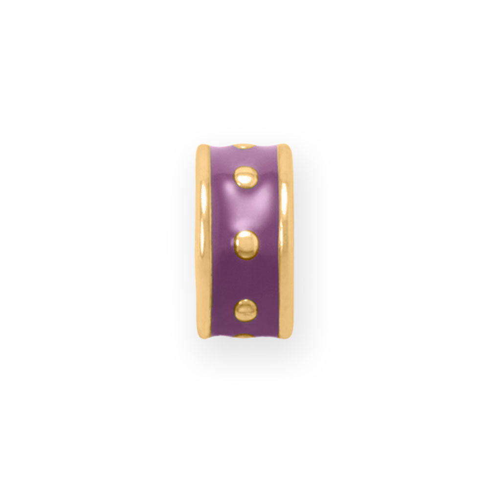 14 Karat Gold Plated Purple Enamel Inlay Dotted Wheel Bead Charm