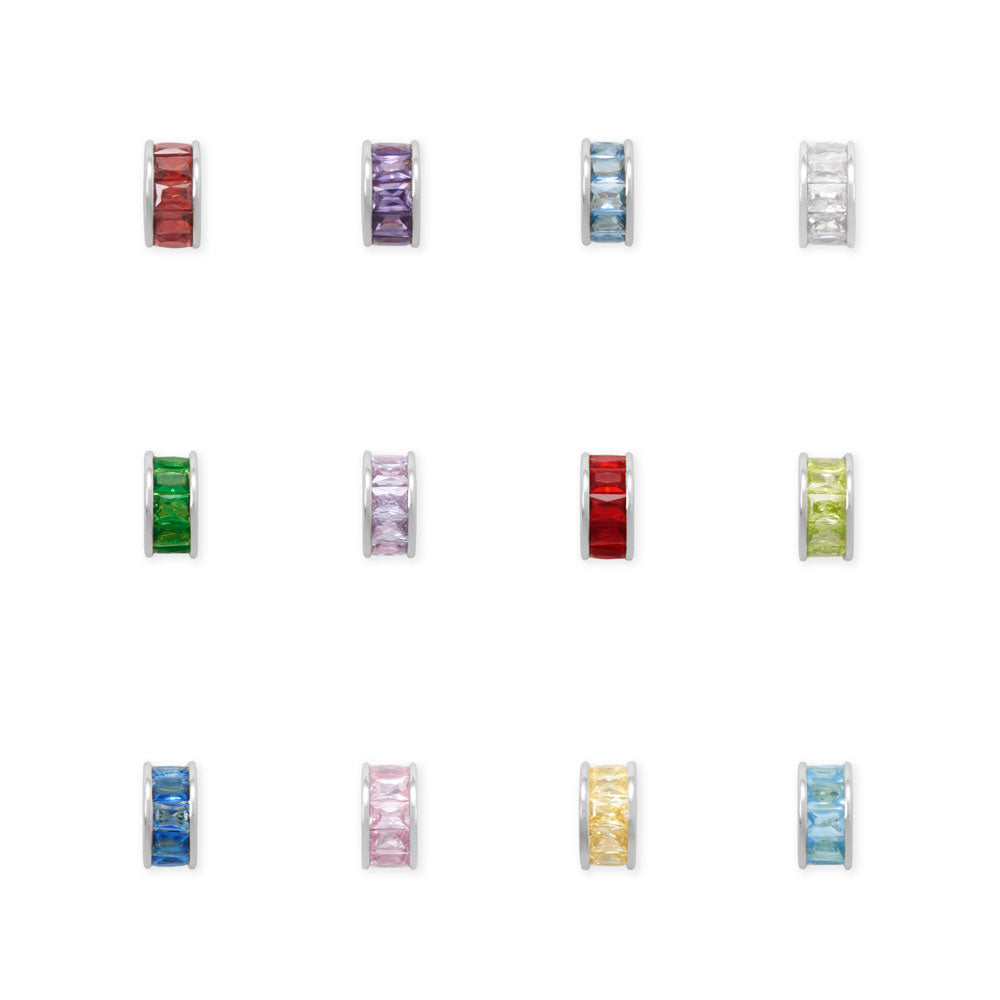 Rhodium Plated CZ Birthstone Wheel Bead Charms (January-December)