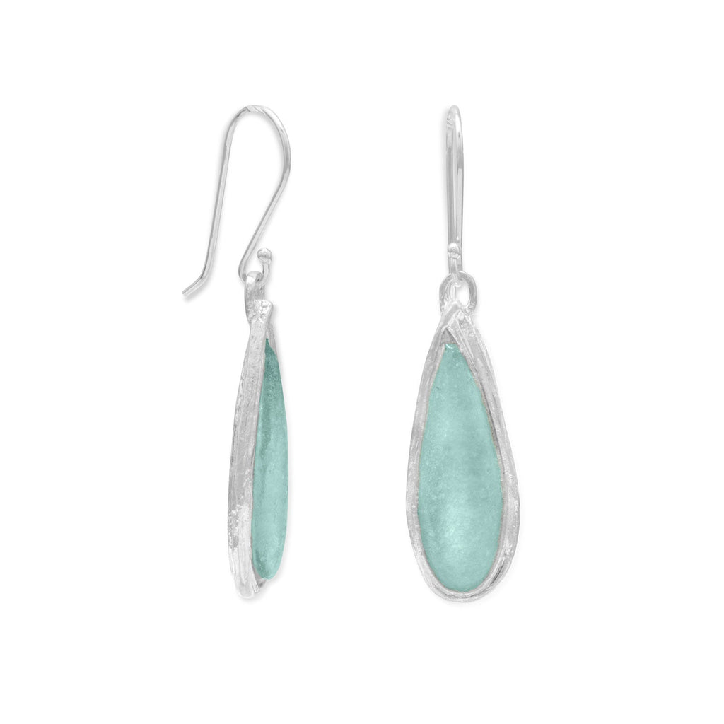 Ancient Roman Glass Pear Drop Earrings - Sterling Silver French Wire