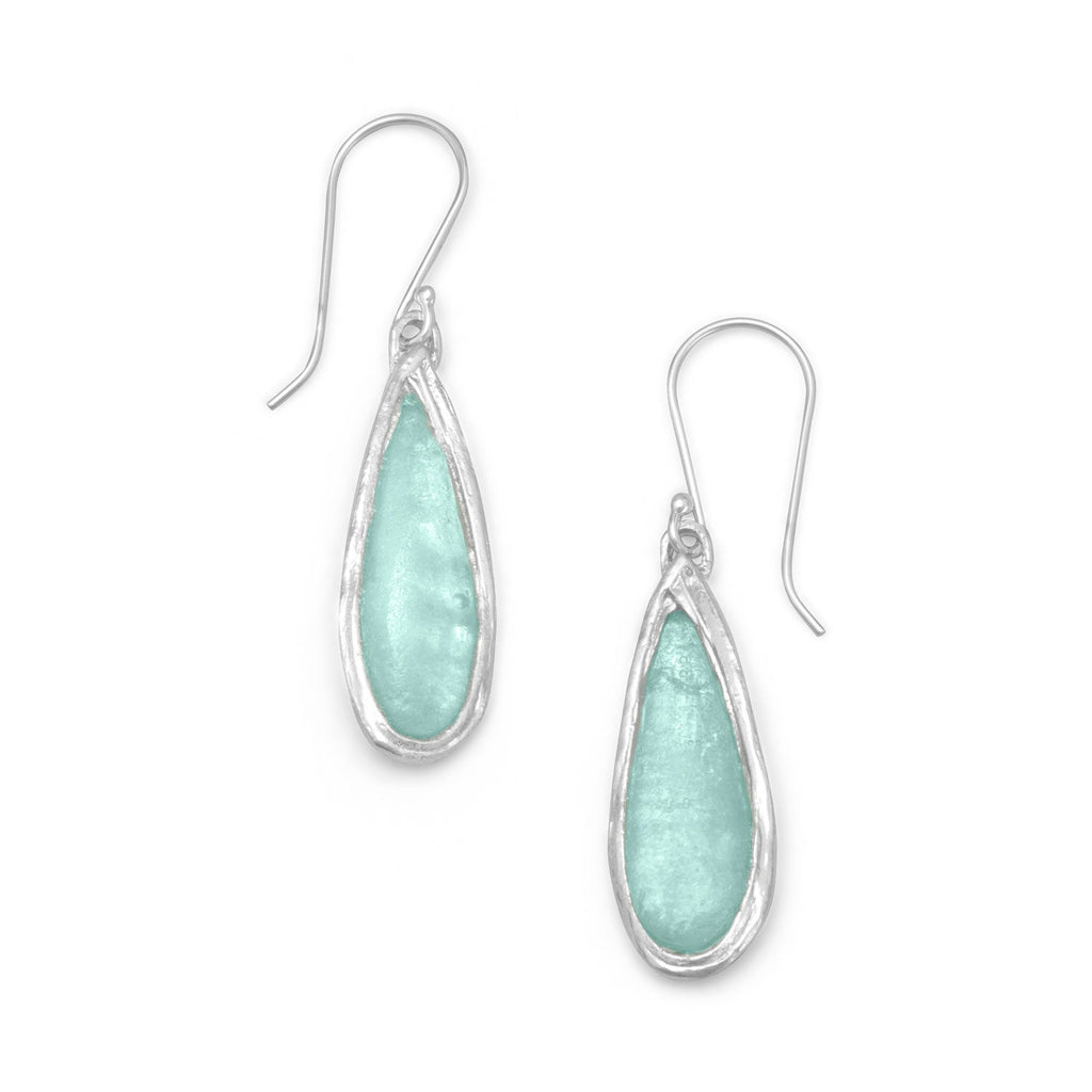 Ancient Roman Glass Pear Drop Earrings - Sterling Silver French Wire