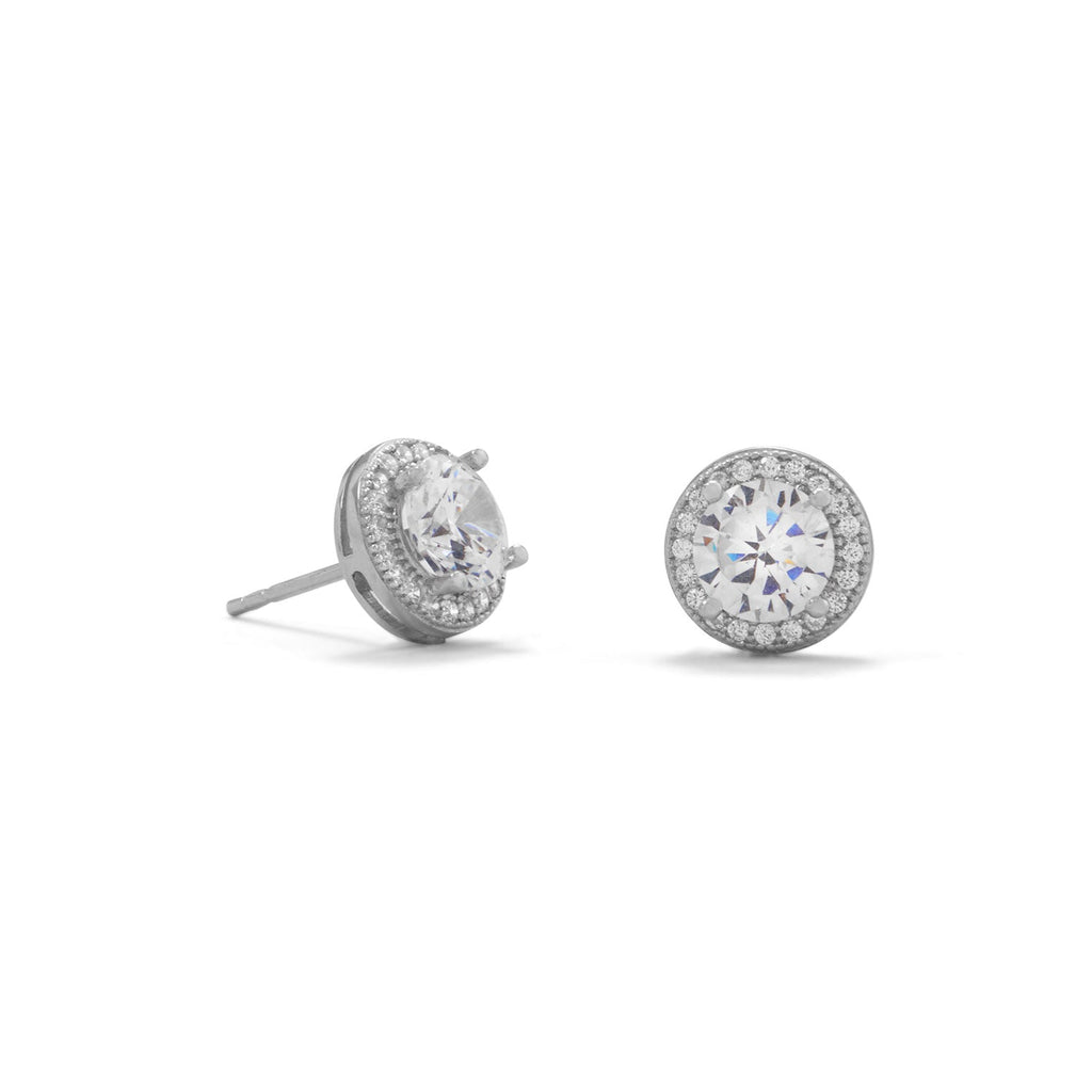 Rhodium Plated Elegant 6.5mm CZ Halo Studs