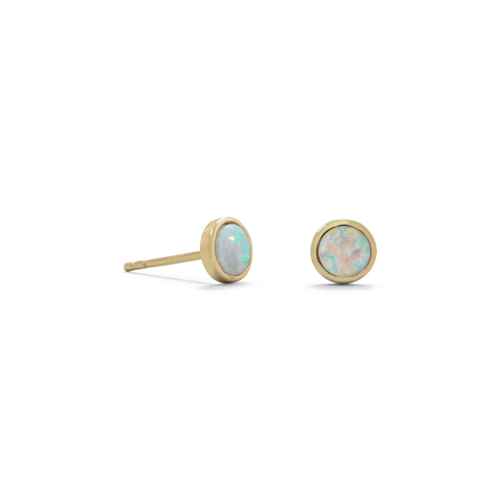 14 Karat Gold Plated Synthetic White Opal Bezel Studs