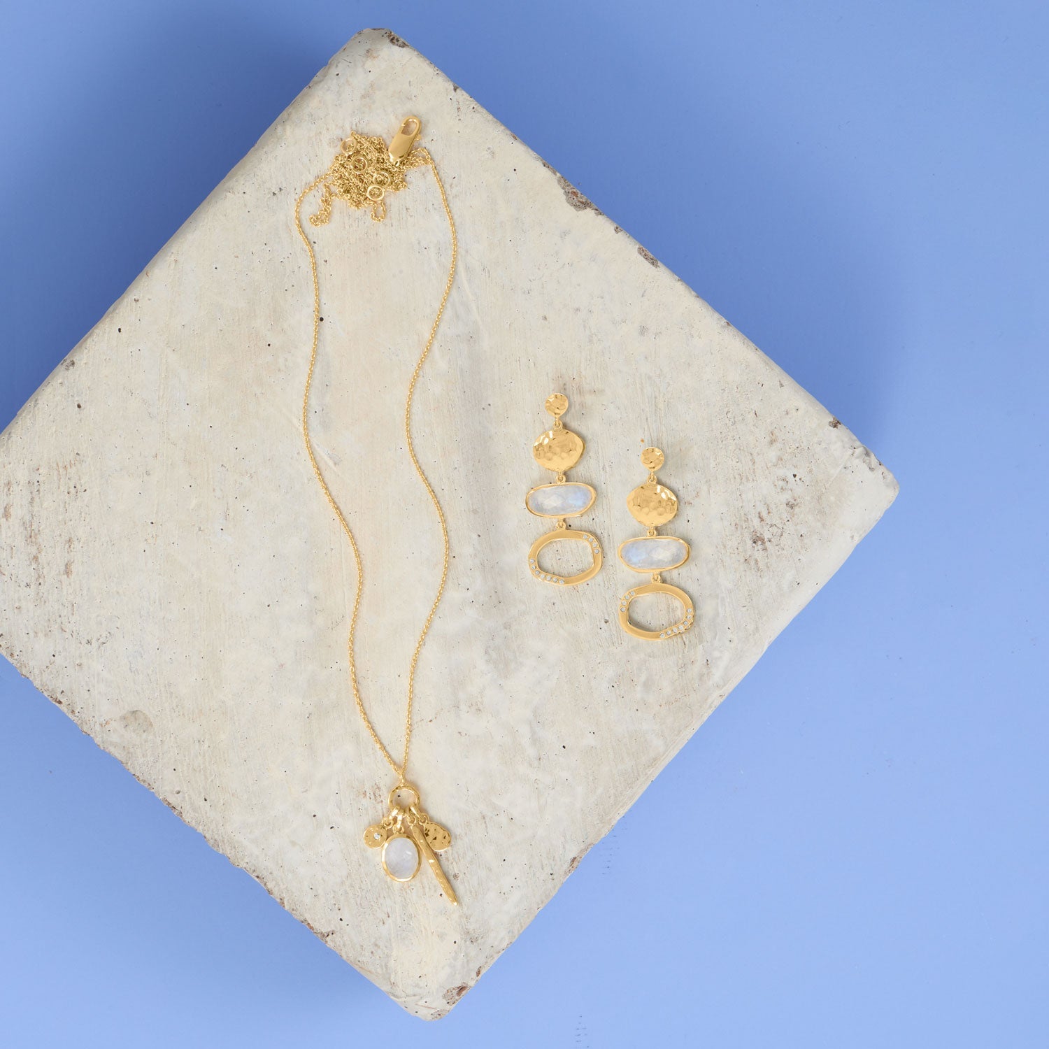 14 Karat Gold Plated Rainbow Moonstone Drop Earrings