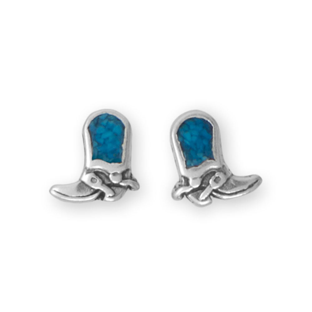 Oxidized Turquoise Chip Inlay Cowgirl Boot Stud Earrings