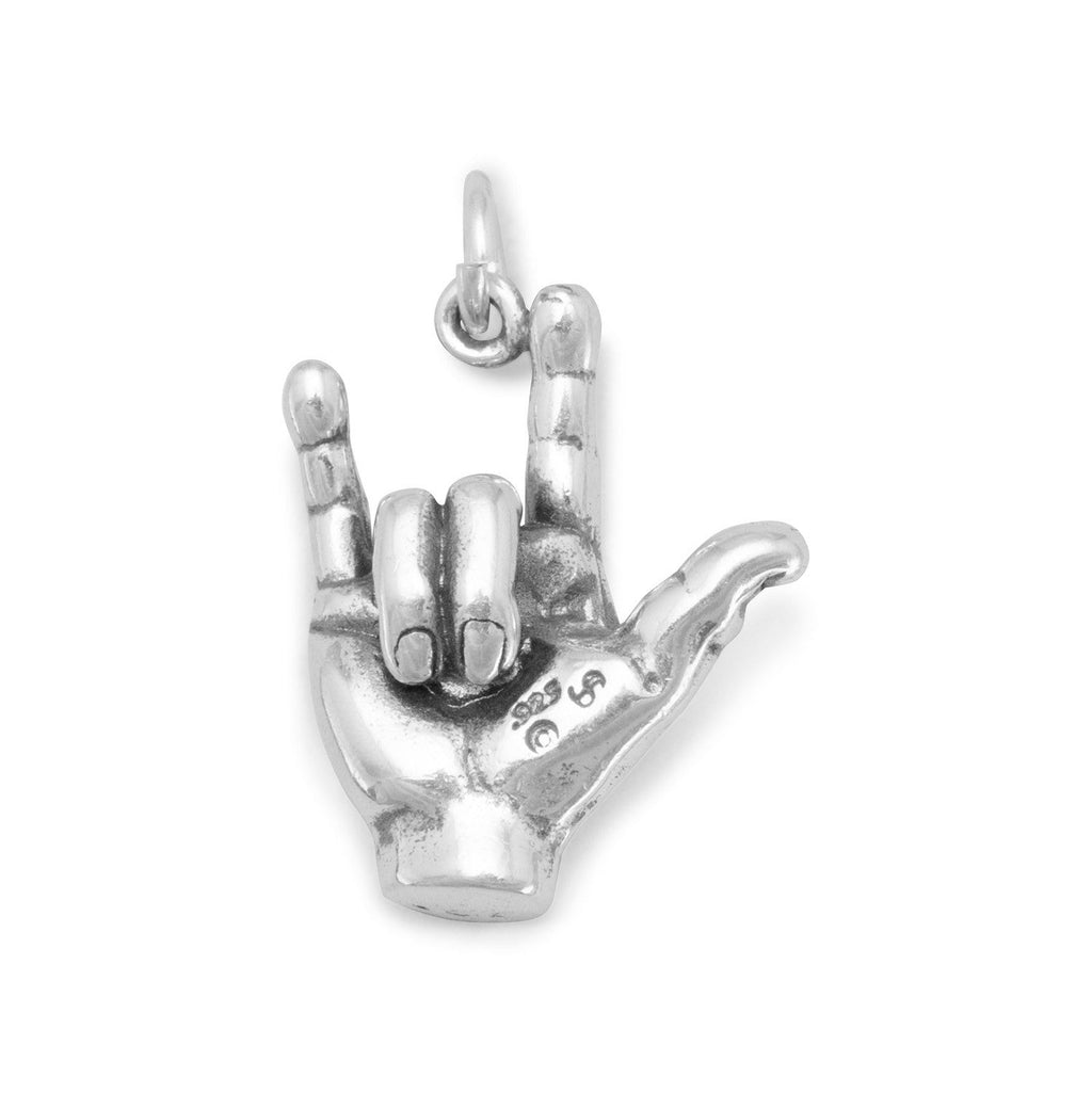 Silver or Gold 3D I Love You Hand Sign Charm