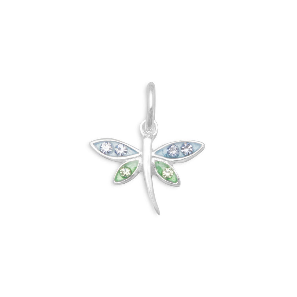 Silver or Gold Epoxy Dragonfly Charm with Crystals