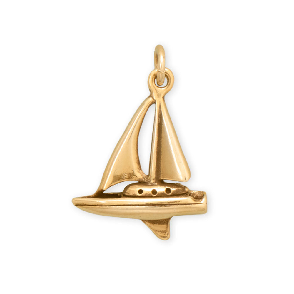 3D Sail Boat Charm - .925 Sterling Silver or Gold Plated