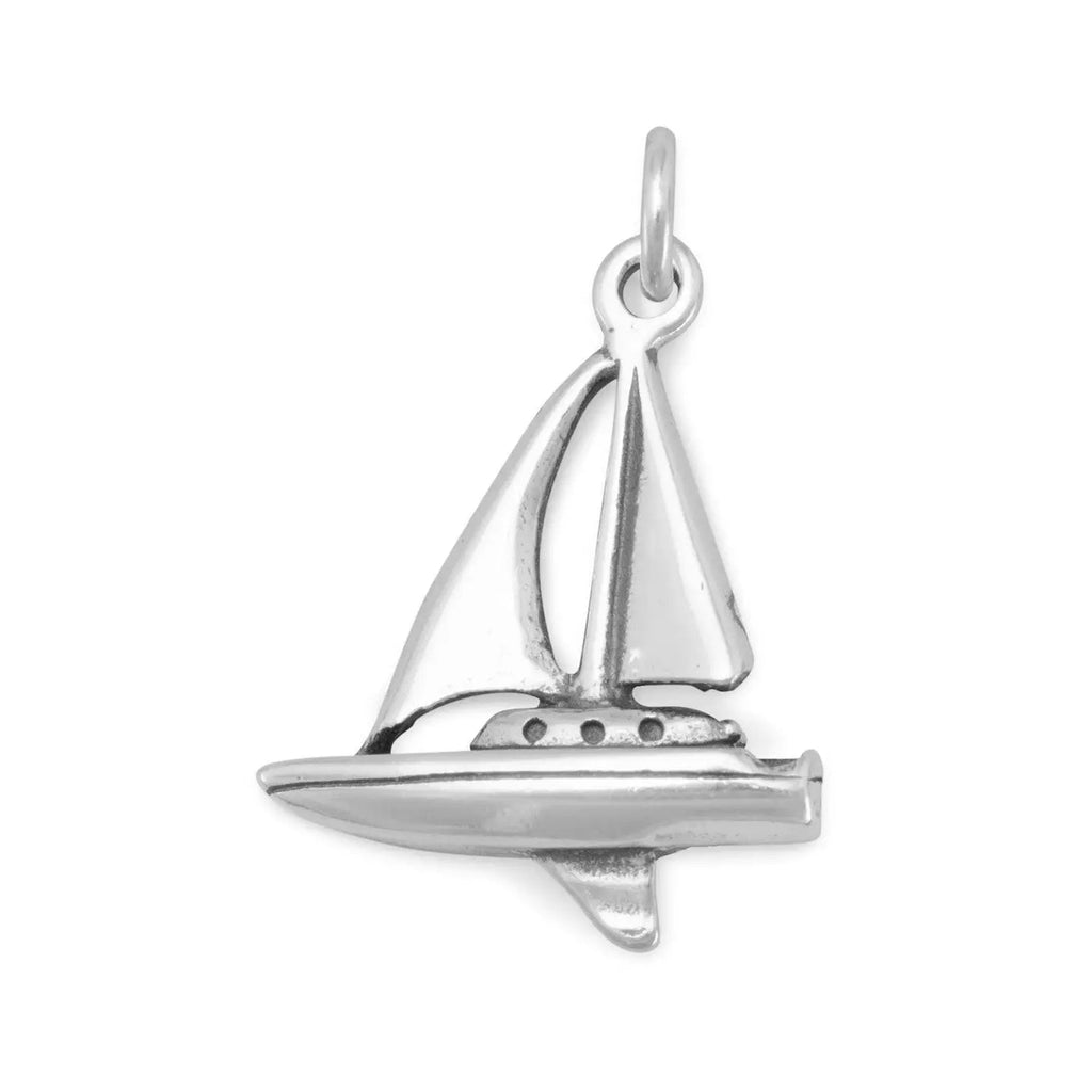 3D Sail Boat Charm - .925 Sterling Silver or Gold Plated