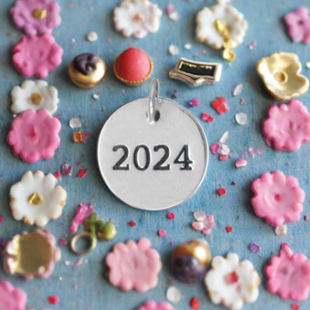 Oxidized "2024" Round Charm