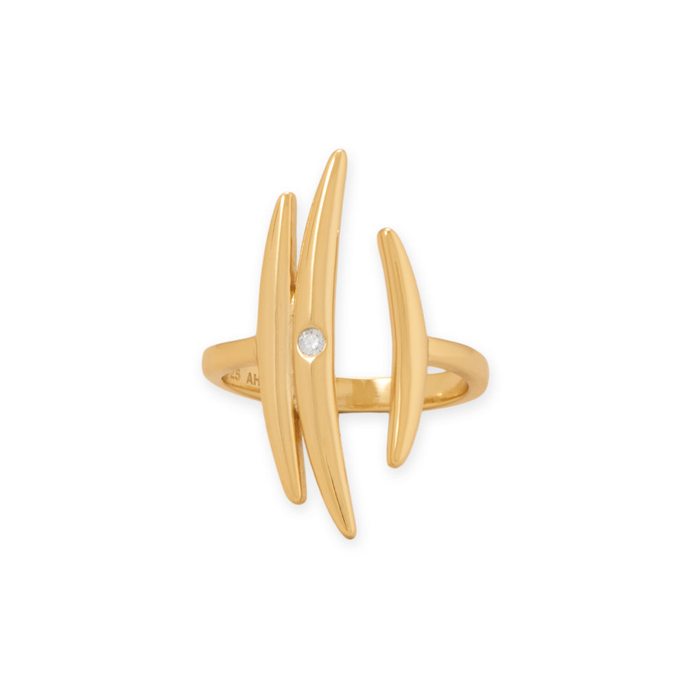 14 Karat Gold Plated Adjustable CZ Crescent Ring