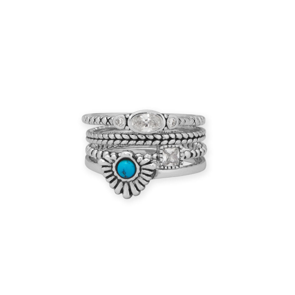 Rhodium Plated Oxidized Oval and Round CZ Ring