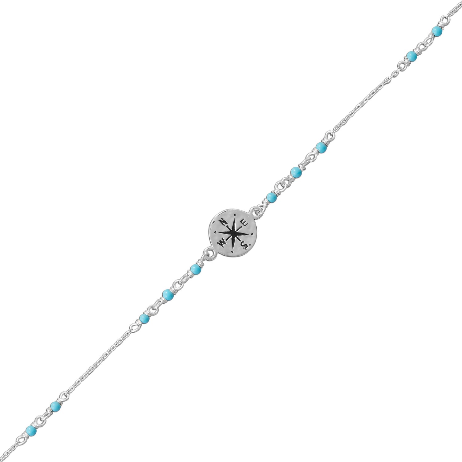 9.25" + .75" Compass and Blue Bead Anklet