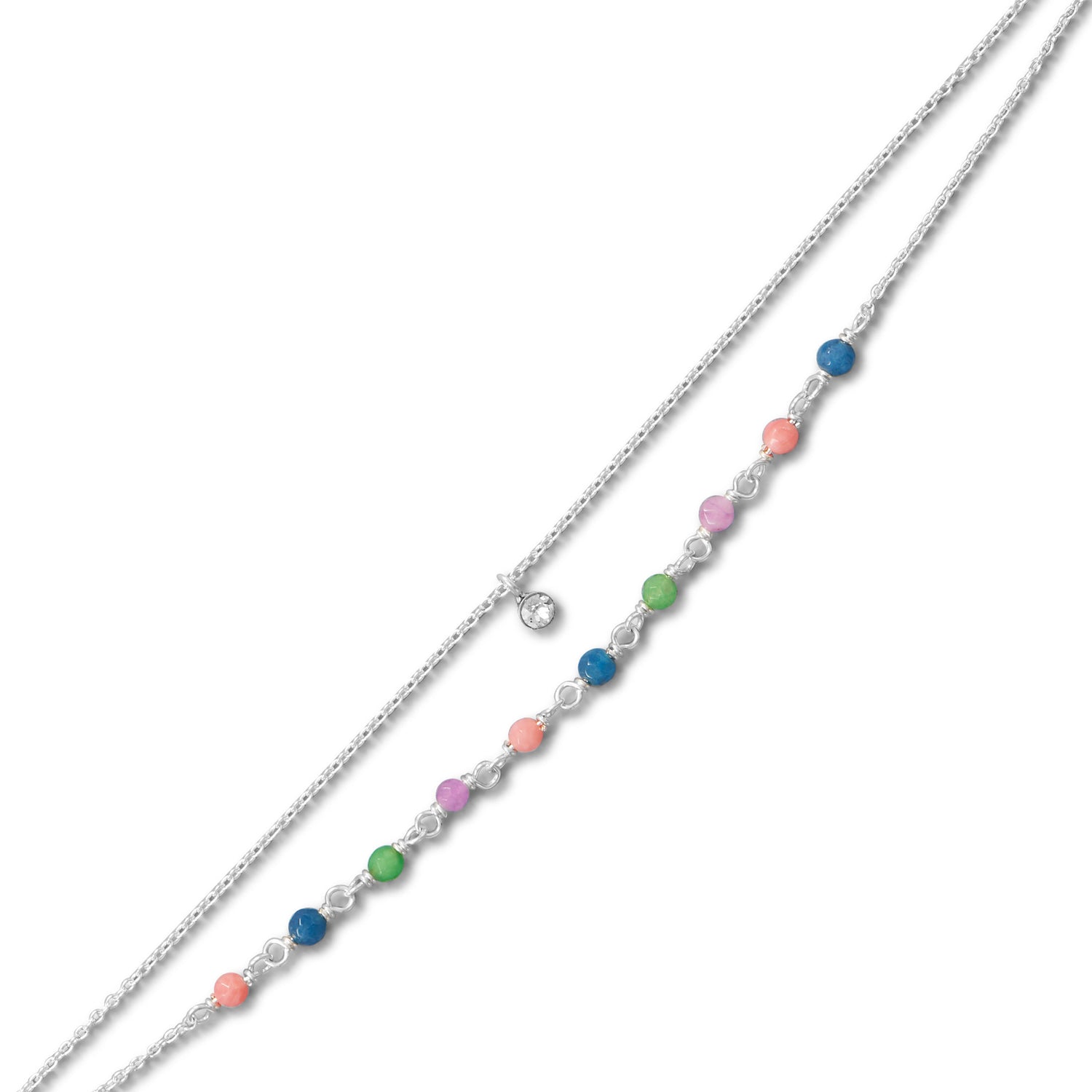 9" + 1" Multi Color Jade and CZ Double Strand Anklet