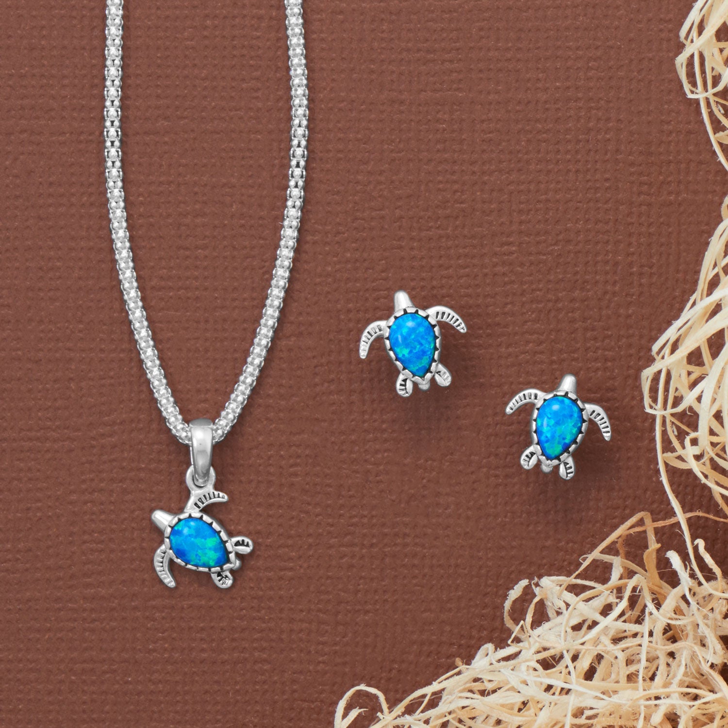 Oxidized Synthetic Blue Opal Sea Turtle Pendant